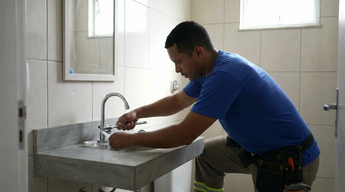 Encanador instalando torneira em Porto Velho‑RO
